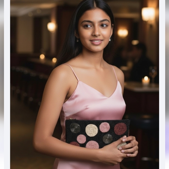 Millicent Fine Handbags Handbags - 💋Millicent Fine Handbags Beaded Clutch in Black, Pink and Burgendy Red